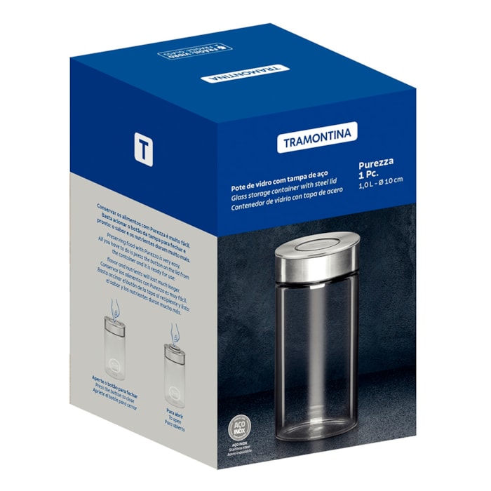 Pote de Vidro Purezza Tampa Aço Inox Tramontina - 1L - Madel Home