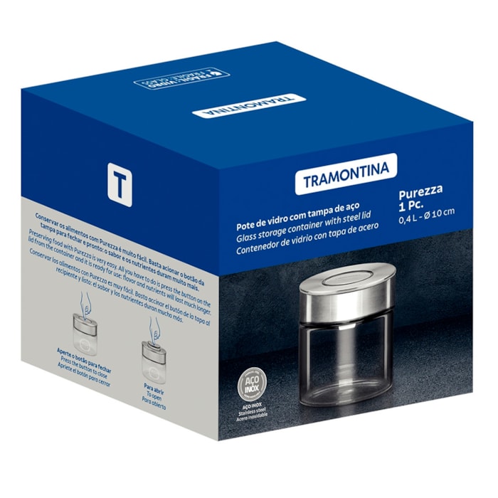 Pote de Vidro Purezza Tampa Aço Inox Tramontina - 400ml - Madel Home