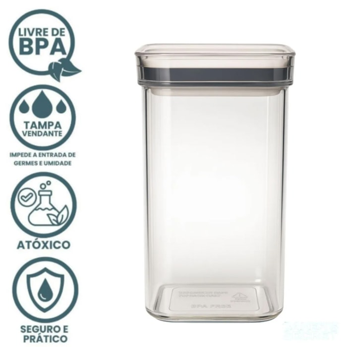 Pote Hermético em ABS Transparente e Tampa de Vedação Baker's Secret - 1000mL - Madel Home