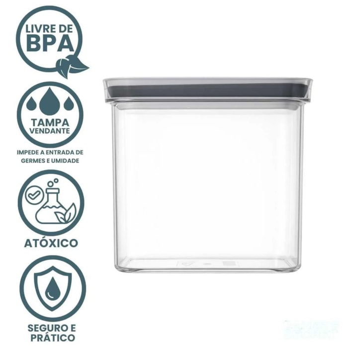 Pote Hermético em ABS Transparente e Tampa de Vedação Baker's Secret - 1600mL - Madel Home