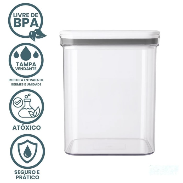 Pote Hermético em ABS Transparente e Tampa de Vedação Baker's Secret - 3900mL - Madel Home