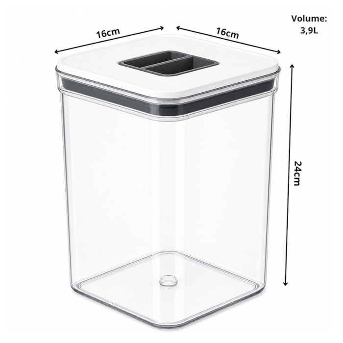 Pote Hermético em ABS Transparente e Tampa de Vedação Baker's Secret - 3900mL - Madel Home