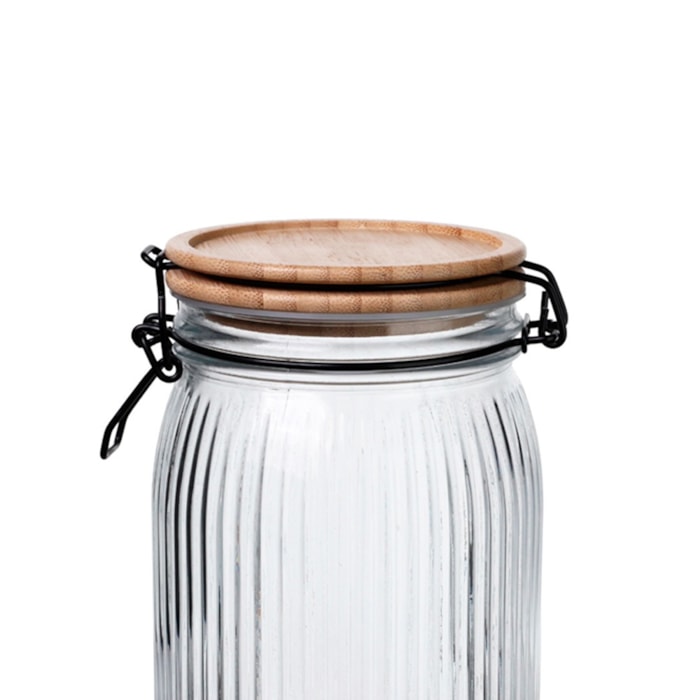Pote Hermético Versalhes Vidro e Tampa de Bambu - 1,2L - Madel Home