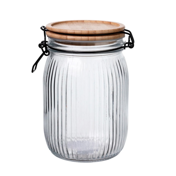 Pote Hermético Versalhes Vidro e Tampa de Bambu - 1,2L - Madel Home