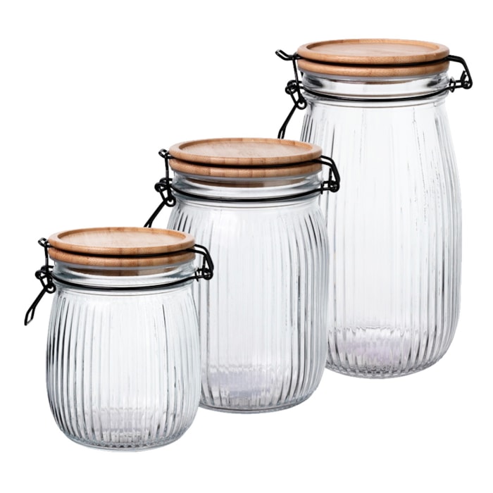 Pote Hermético Versalhes Vidro e Tampa de Bambu - 1,7L - Madel Home