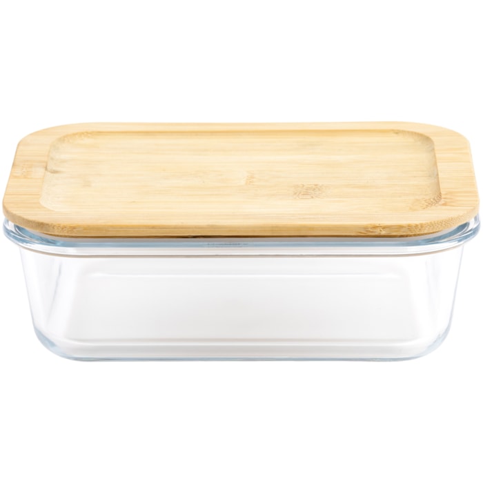 Pote Retangular Vidro Borossilicato Tampa em Bambu - 1,5L - Madel Home