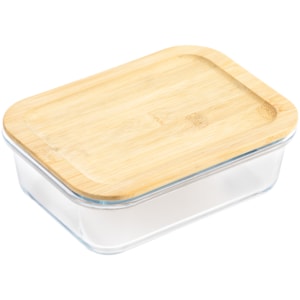 Pote Retangular Vidro Borossilicato Tampa em Bambu - 1,5L