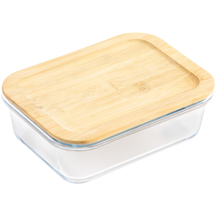 Pote Retangular Vidro Borossilicato Tampa em Bambu - 1,5L - Madel Home