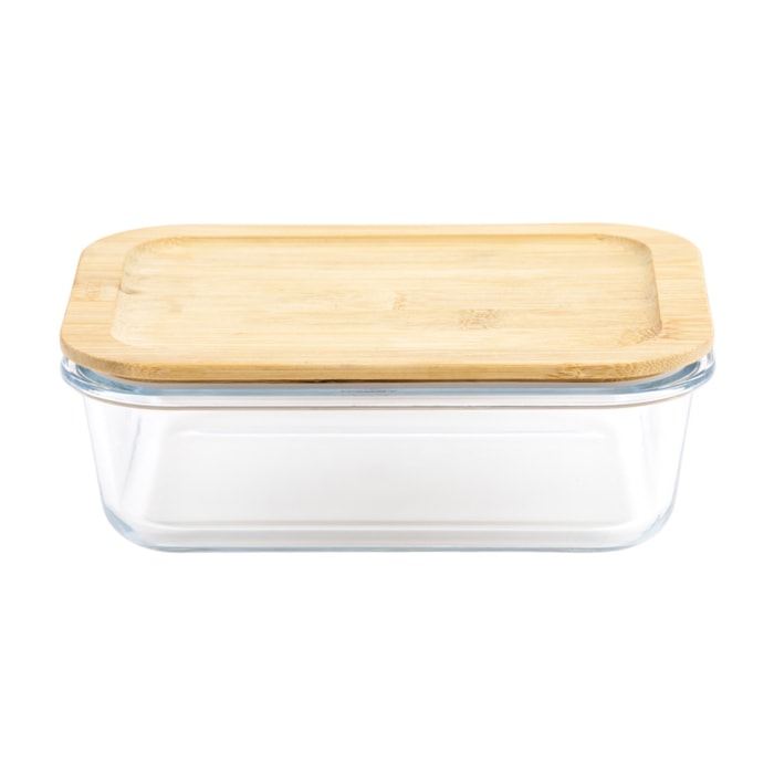 Pote Retangular Vidro Borossilicato Tampa em Bambu - 640ml - Madel Home