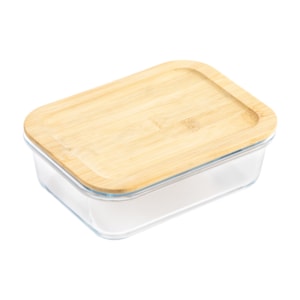Pote Retangular Vidro Borossilicato Tampa em Bambu - 640ml