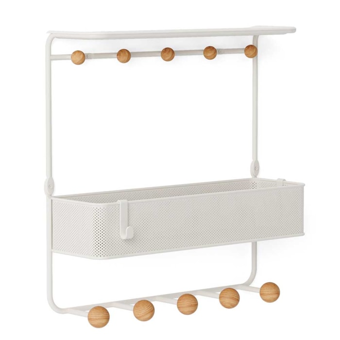 Prateleira com Cabideiro Ganchos Estique Aço Branco Umbra - Madel Home