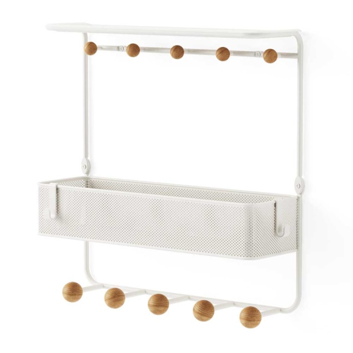 Prateleira com Cabideiro Ganchos Estique Aço Branco Umbra - Madel Home