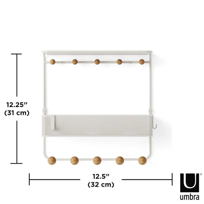 Prateleira com Cabideiro Ganchos Estique Aço Branco Umbra - Madel Home