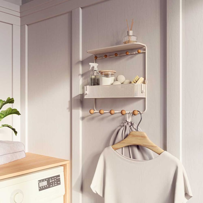 Prateleira com Cabideiro Ganchos Estique Aço Branco Umbra - Madel Home