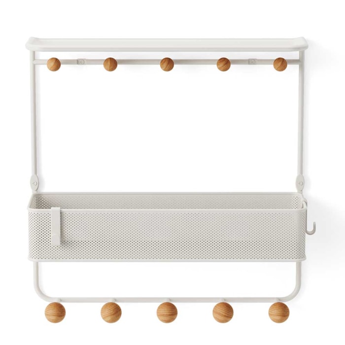 Prateleira com Cabideiro Ganchos Estique Aço Branco Umbra - Madel Home