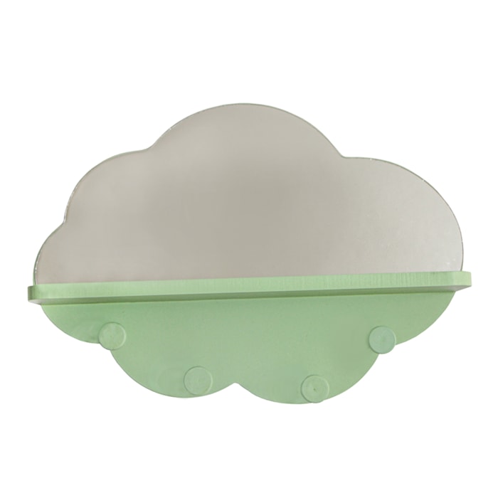 Prateleira Nuvem com Cabideiro Espelhado MDF Verde - 37cm - Madel Home