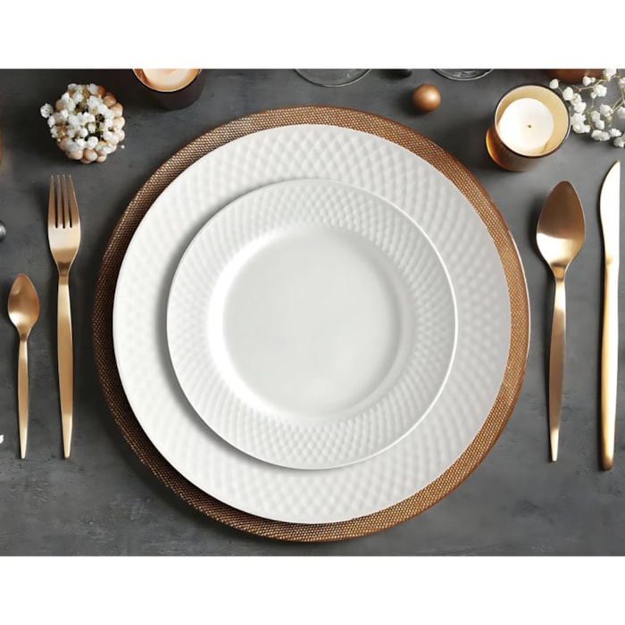 Prato de Sobremesa em Porcelana Branco Cannes Kutahya - 21cm - Madel Home