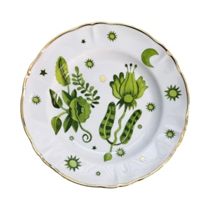 Prato de Sobremesa em Porcelana Floral Verde Bitossi - 20,5cm