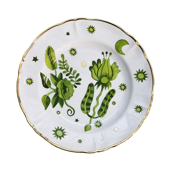 Prato de Sobremesa em Porcelana Floral Verde Bitossi - 20,5cm - Madel Home