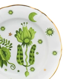 Prato de Sobremesa em Porcelana Floral Verde Bitossi - 20,5cm