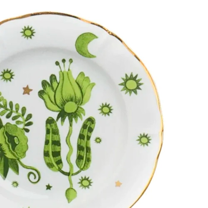 Prato de Sobremesa em Porcelana Floral Verde Bitossi - 20,5cm - Madel Home