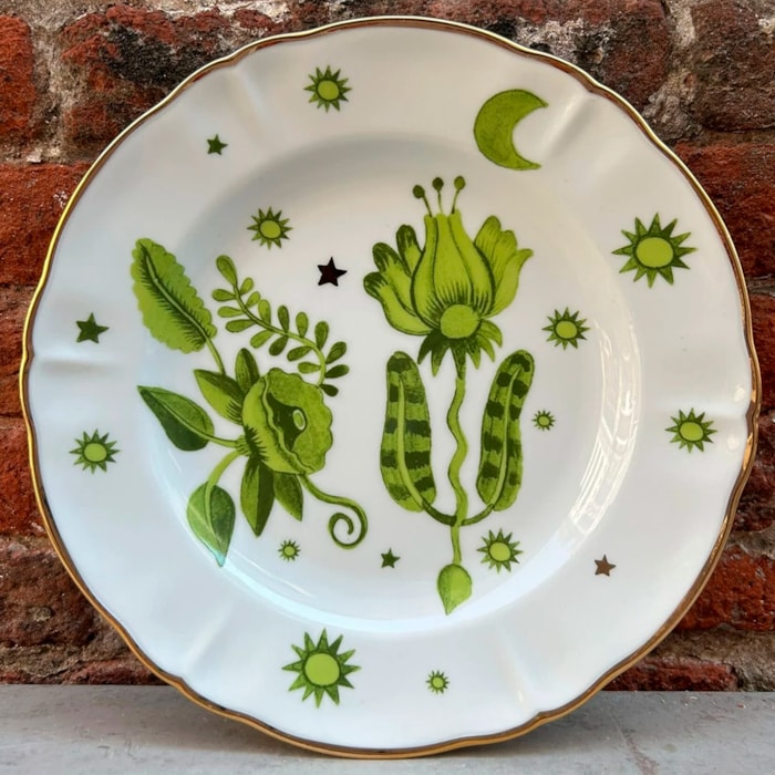 Prato de Sobremesa em Porcelana Floral Verde Bitossi - 20,5cm - Madel Home