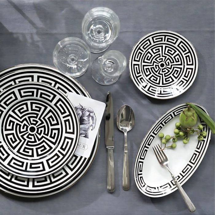 Prato de Sobremesa em Porcelana Preto Labirinto Nero Ginori - 22cm - Madel Home
