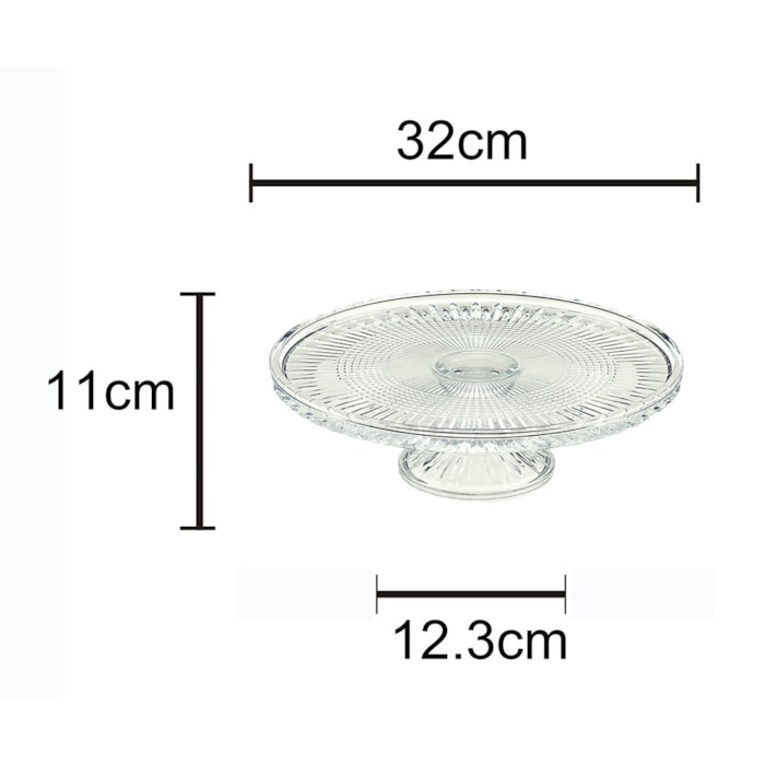 Prato para Bolo em Cristal Transparente Queen Wolff - 32cm - Madel Home