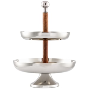Prato Petit Four em Madeira e Metal 2 Andares - 40cm