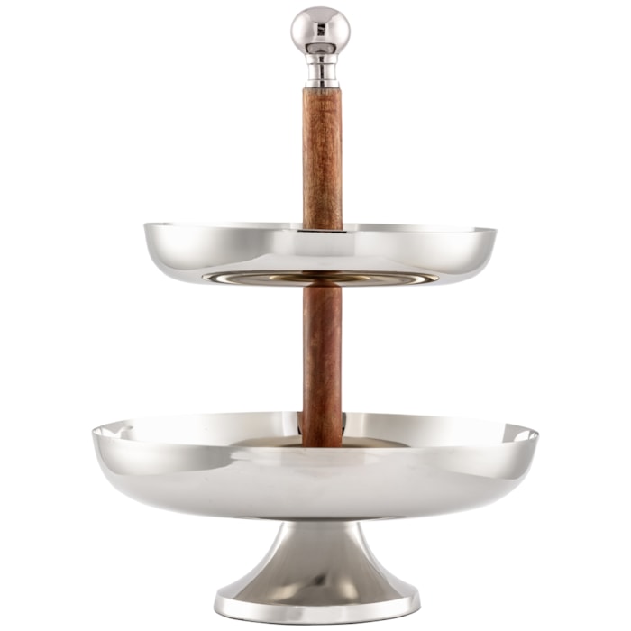 Prato Petit Four em Madeira e Metal 2 Andares - 40cm - Madel Home