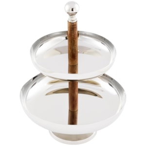 Prato Petit Four em Madeira e Metal 2 Andares - 40cm