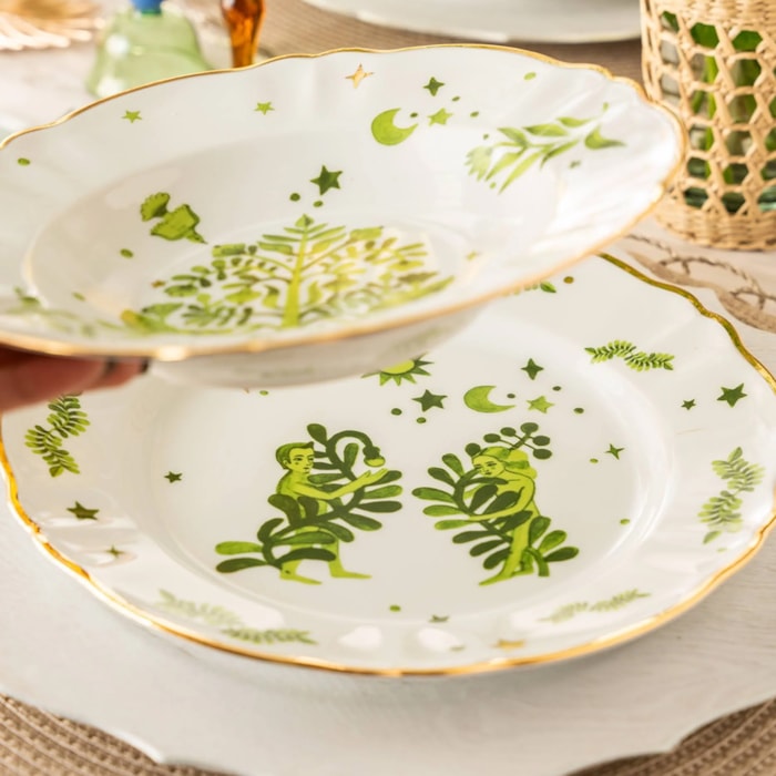 Prato Raso em Porcelana Floral Verde Bitossi - 26,5cm - Madel Home