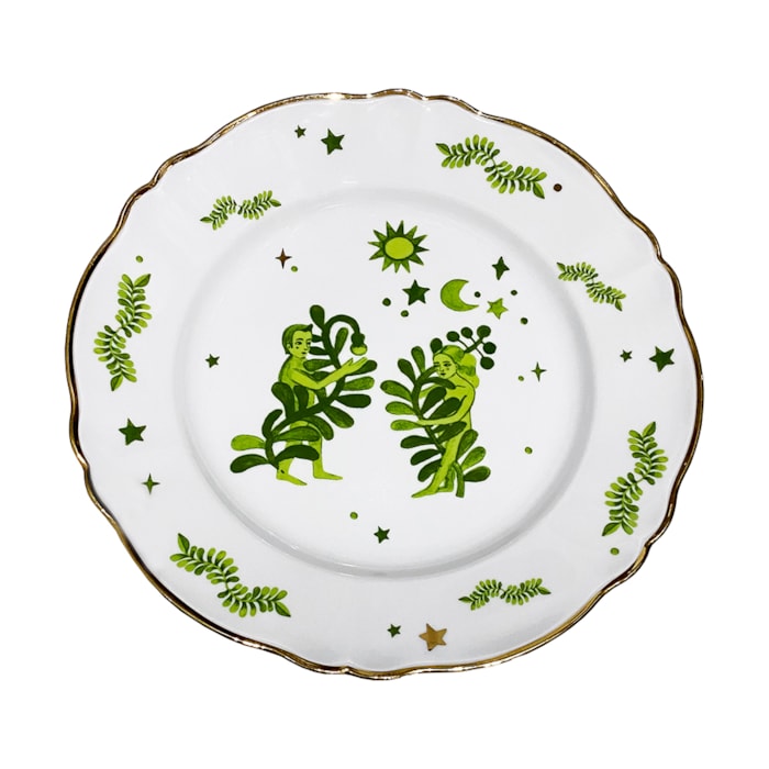 Prato Raso em Porcelana Floral Verde Bitossi - 26,5cm - Madel Home