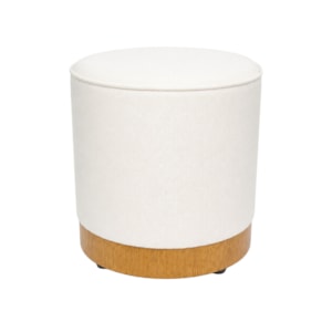 Puff Redondo Aurora em Madeira e Tecido Lona Branco - 41cm
