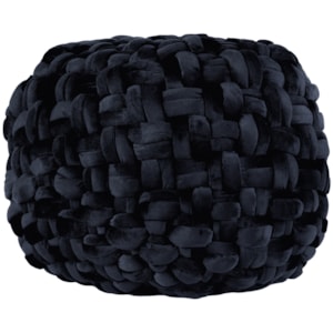 Puff Redondo de Veludo Preto - 42cm