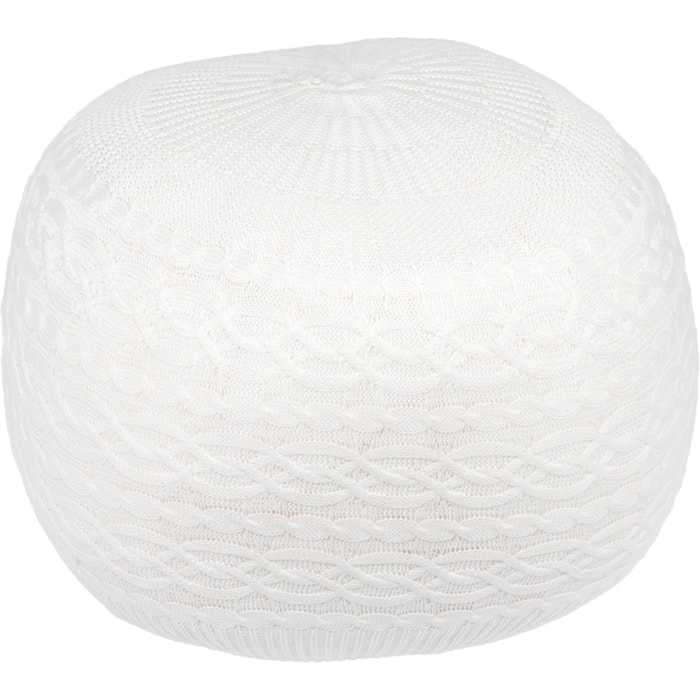 Puff Redondo em Tricot Imperial Off White - 40cm - Madel Home