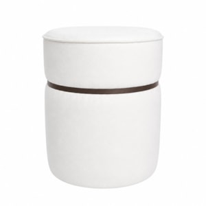 Puff Redondo Gloria em Madeira e Tecido Boucle Branco - 47cm
