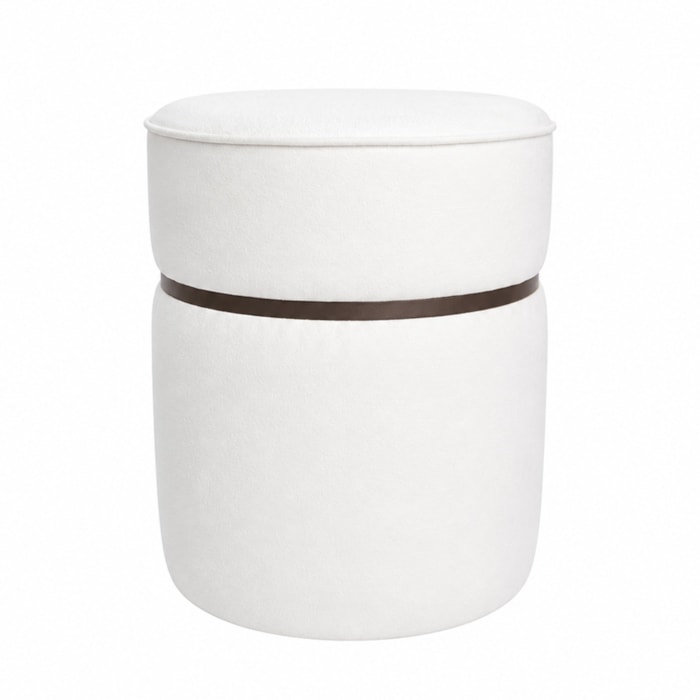 Puff Redondo Gloria em Madeira e Tecido Boucle Branco - 47cm - Madel Home