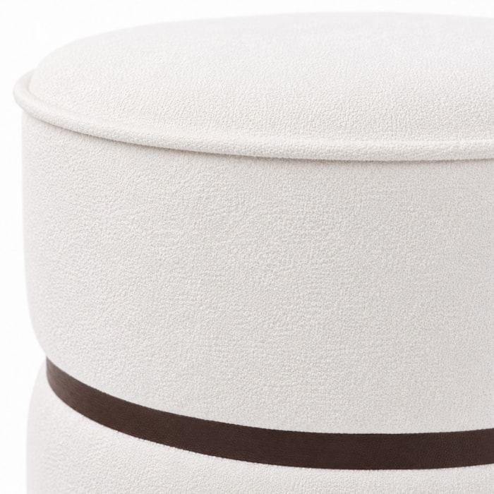 Puff Redondo Gloria em Madeira e Tecido Boucle Branco - 47cm - Madel Home