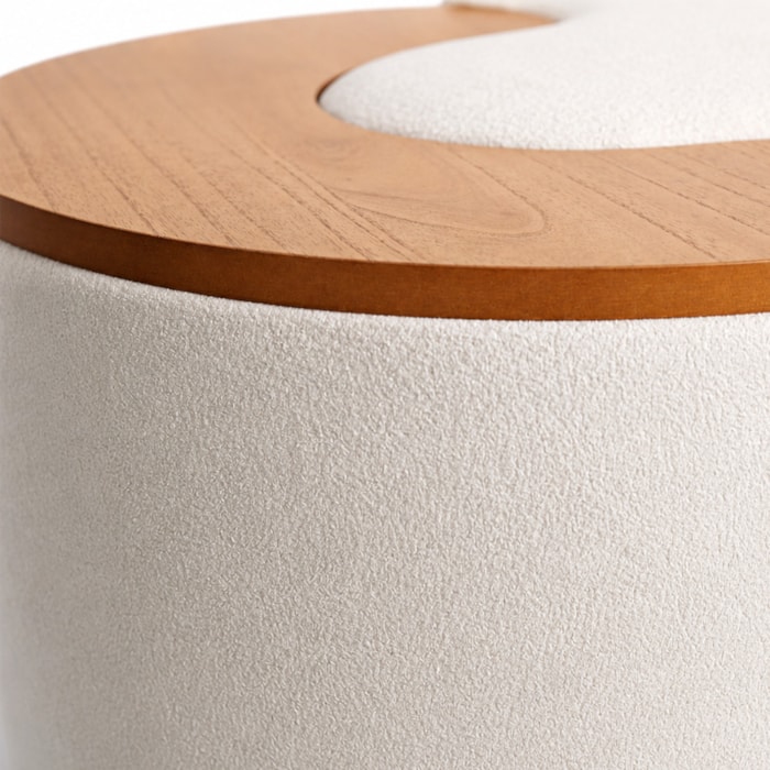 Puff Redondo Maya em Madeira e Tecido Veludo Branco - 62cm - Madel Home