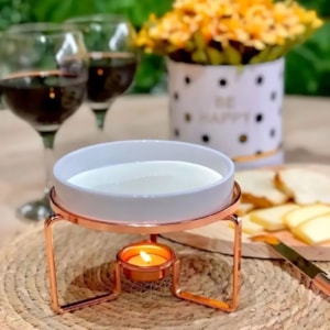 Rechaud para Queijo com Faca em Cerâmica Rosa Gold - 4 Peças