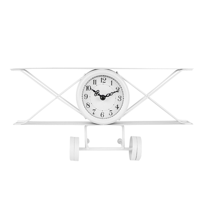 Relógio de Mesa Avião Branco 30cm Metal Branco - Madel Home