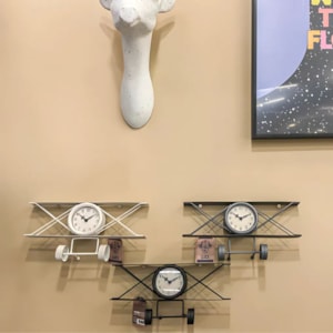 Relógio de Mesa Avião Branco 30cm Metal Branco