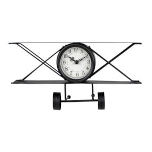 Relógio de Metal Mesa Avião Preto - 30cm