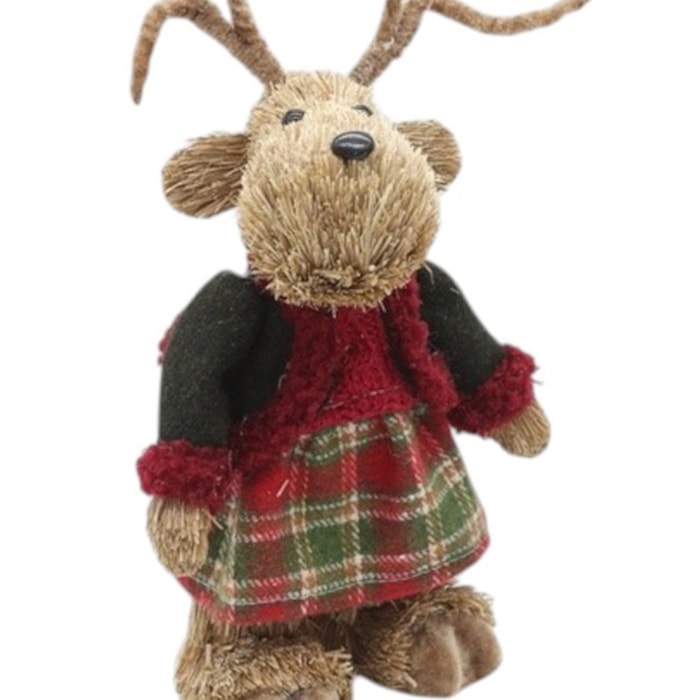 Rena de Natal Decorativa em Palinha Natural Menina - 27cm - Madel Home