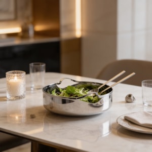 Saladeira Redonda com Pegador Ritz em Inox Riva - 26cm