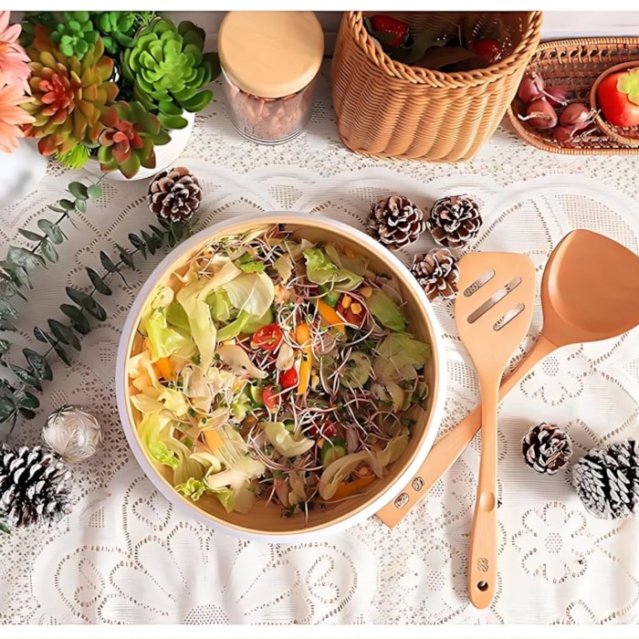 Saladeira Redonda em Bambu Branca - 30,5cm - Madel Home