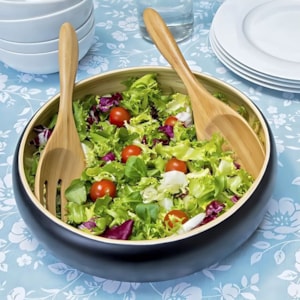 Saladeira Redonda em Bambu Preta - 20,5cm