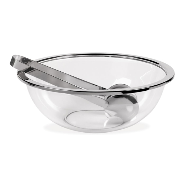 Saladeira Redonda em Inox com Pegador Prata Milan Riva- 29,5cm - Madel Home