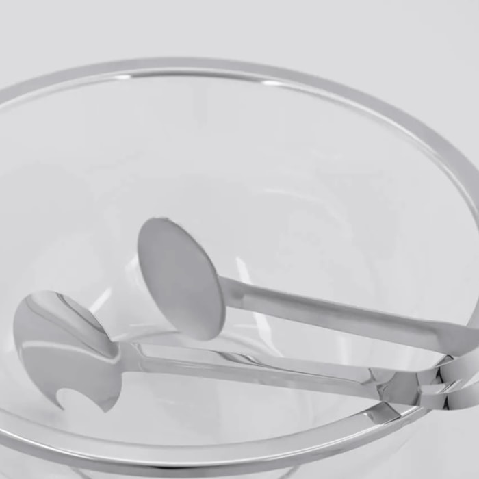 Saladeira Redonda em Inox com Pegador Prata Milan Riva- 29,5cm - Madel Home